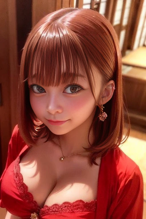 (masterpiece、Highest quality、Super detailed、Light of the sun、Cinema Lighting)、(Japan Anime Cosplay、)、(Famous Japanese idols、)、(Japanese Goddess、Shrine maiden、白いShrine maiden衣装、Red too、)、(Disheveled Hair、Reddish-brown shorthair、ponytail、Cherry Blossom Hair Accessories、hairpin、)、Holding a broom、Look at the viewers、A beautiful face that captivates the viewer、(Temple grounds background、)、Standing on pebble ground、Floating Hair、Leaning forward、Big ample breasts、Beautiful Breast Slip、Shiny skin、Wind、Beautiful Hands、Beautiful fingers、精巧なmasterpiece、Intricate details、Detailed face、Thin Hair、Detailed red mouth、Red cheek detail、A shy smile、