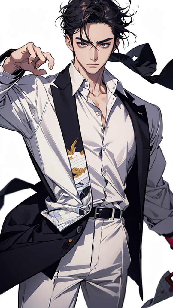 Japanese, man, dress shirt, flashy wristwatch, white background