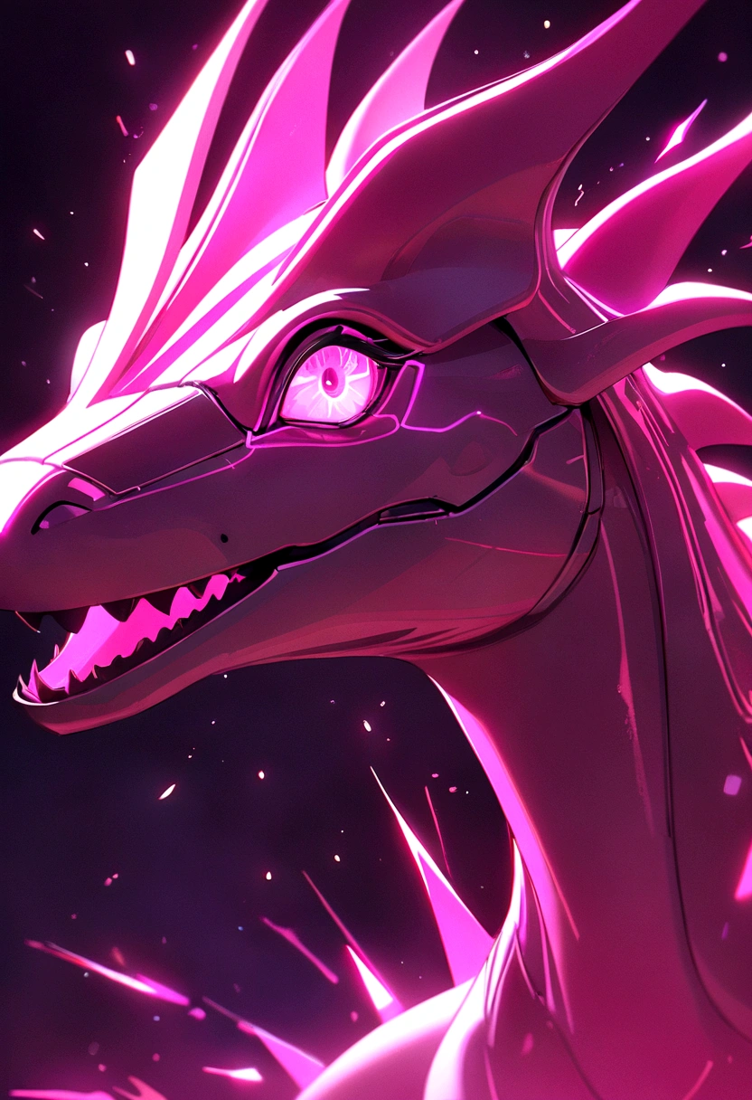 Pink Dinosaur, glowneon, emits light and sparks, amazing quality, masterpiece,