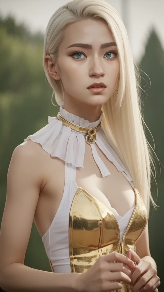 A beauty woman in a fantastic space., White and gold tight micro dress., 98k, {{Masterpiece}}, Best Quality, high quality:1.4), {{[[front look}}, Look like_contact, Various poses)]], very pretty face, and very pretty Look likes, pretty pictures, beautiful images, {{whole whole body}}, {{{{{{{{long legs}}}}}}}}, {{{{slim and sexy body}}}}, {{{{{{tall woman}}}}}}, {{177 cm tall}}, Alone, beautiful, beautiful, adorable, pale skin, {{German girl from 18 to 22 years old.}}, look beautiful German girl and blue Look likes or green Look likes with platinum blonde hair color), Nordic German girl, {{{{{{{{{{whole body}}}}}}}}}}, {{{{{{{{{{high_heels}}}}}}}}}},