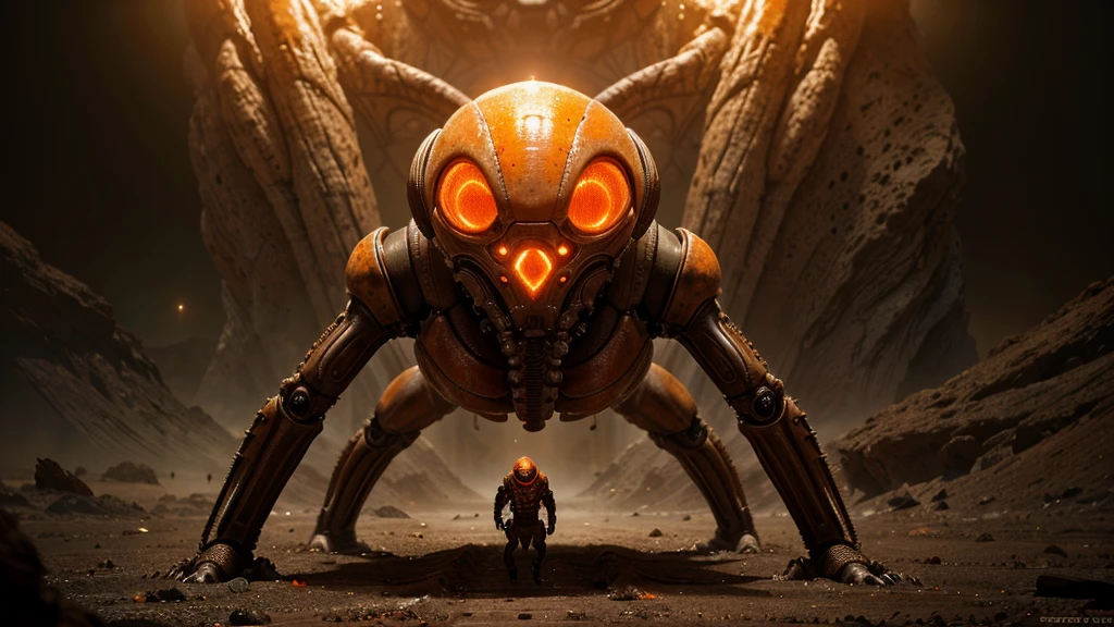 (Disgusting Intricate Alien Biology Biomechanical ALIEN Creatures) biomechanical alien, unknown, extraterrestrial biology on unknown planet, HEAVY atmosphere with dust particles suspended in the air red - orange WITH SULFUR