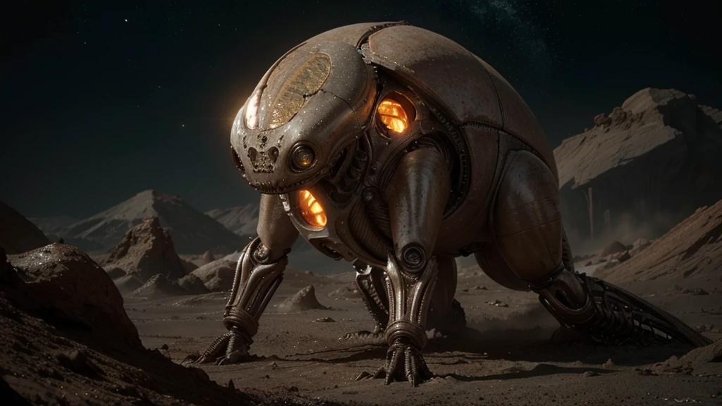 (Disgusting Intricate Alien Biology Biomechanical ALIEN Creatures) biomechanical alien, unknown, extraterrestrial biology on unknown planet, HEAVY atmosphere with dust particles suspended in the air RED WITH SULFUR
