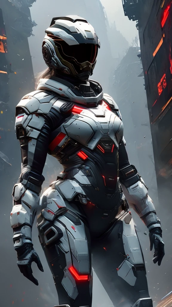 1girl, detailed futuristic armor, (best quality, 4k, 8k, highres, masterpiece:1.2), ultra-detailed, (realistic, photorealistic, photo-realistic:1.37), intricate led visor helmet, dynamic pose, dramatic lighting, cinematic angle, vibrant colors, science fiction, concept art