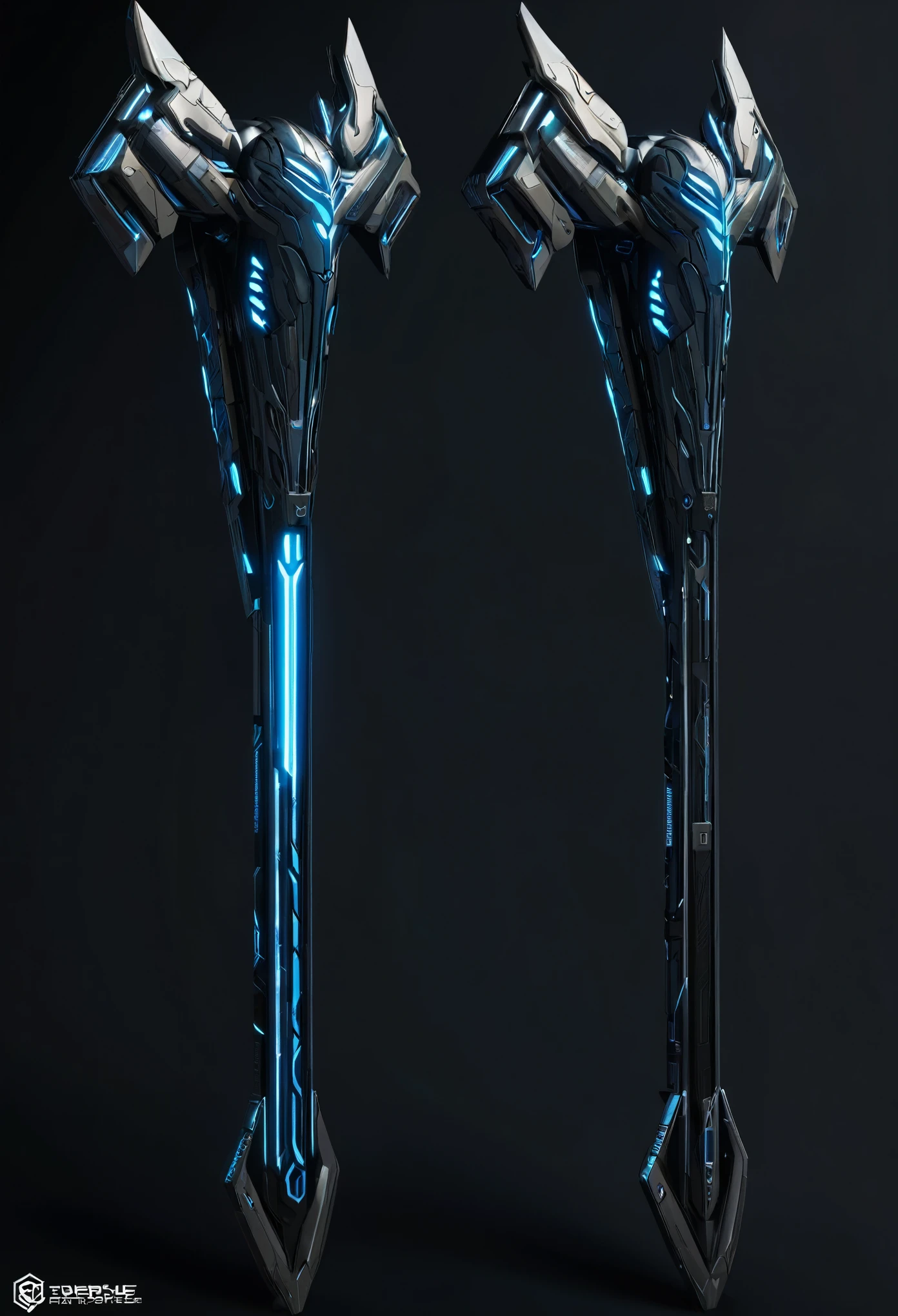 A full image of a futuristic, Sci-fi, electric, tech, bo weapon concept art designs, cybernetic patterns and tech designs, transformer inspired bo staff designs, weaponcore, gothcore, 3D model, Unreal engine, 8k.