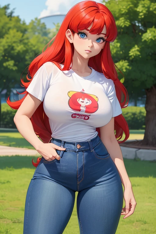 (ranma chan) (ranma saotome)(1solo)(1girl)((Solo)) ((Masterpiece)) ((High Quality)) (slim thick)((Perfect Face)) ((Huge Breasts)) ((Wide Hips)) ((Narrow Waist)) ((Beautiful)) ((Redhead)) ((Long Hair)) ((Light Skin)) ((Cute Nose)) ((BLue Eyes)) ((Young)) ((Transparent Tee Shirt)) ((Jeans))(from behind)(backshot)(huge ass)
