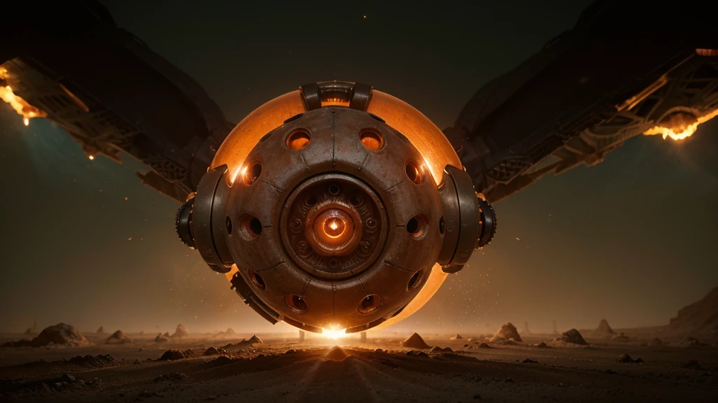 (FORCED PESPECTIVE OF DISGUSTING Alien Biology Biomechanical ALIEN Creatures) biomechanical alien, unknown, extraterrestrial biology on unknown planet, HEAVY atmosphere with dust particles suspended in the air red - orange WITH SULFUR
