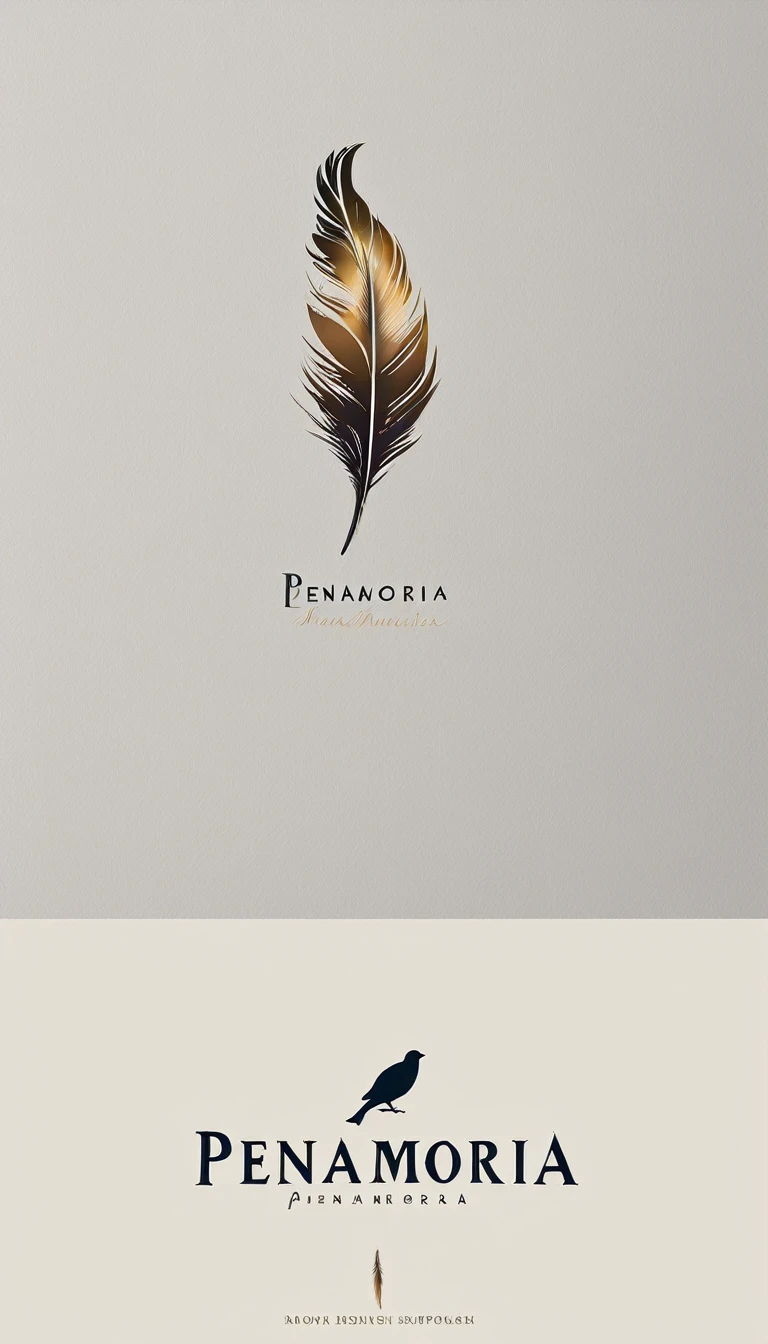 A minimal, modern, simple, cinematic logo design for the brand “Penamemoria". Create a modern, minimalistic, high-quality, logo of a bird feather
