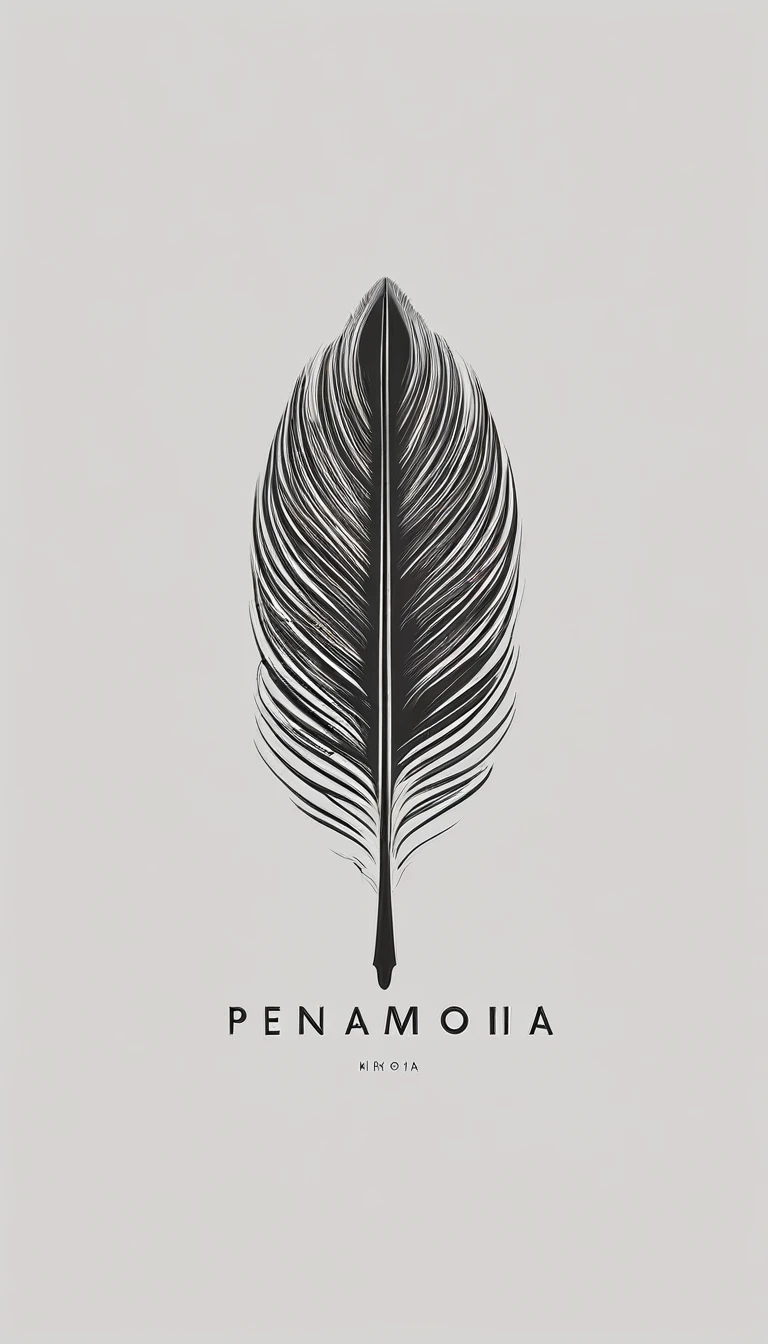 A minimal, modern, simple, cinematic logo design for the brand “Penamemoria". Create a modern, minimalistic, high-quality, logo of a bird feather