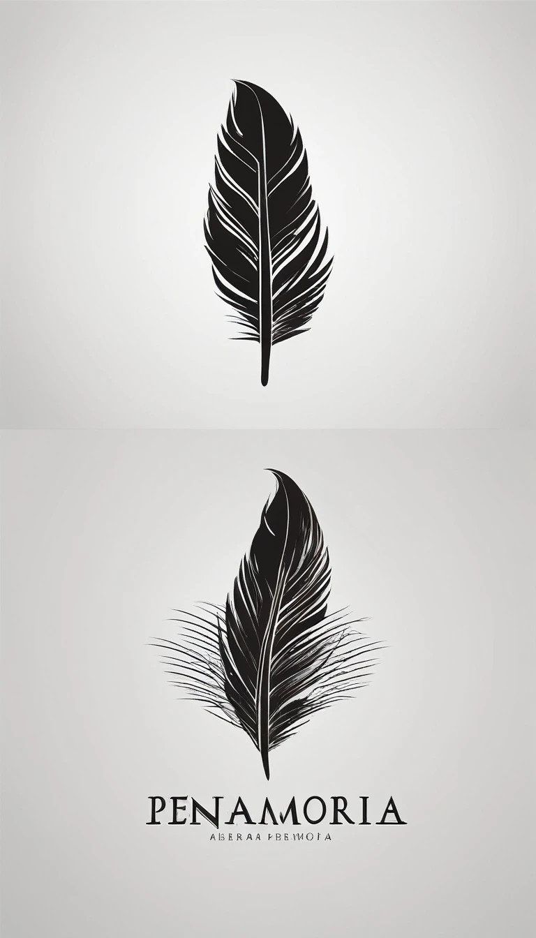 A minimal, modern, simple, cinematic logo design for the brand “Penamemoria". Create a modern, minimalistic, high-quality, logo of a bird feather