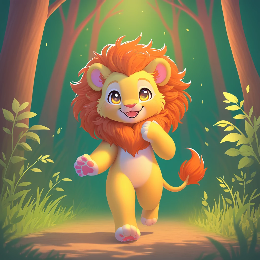 Little lion walking in the forest，Happy，Can be cute love