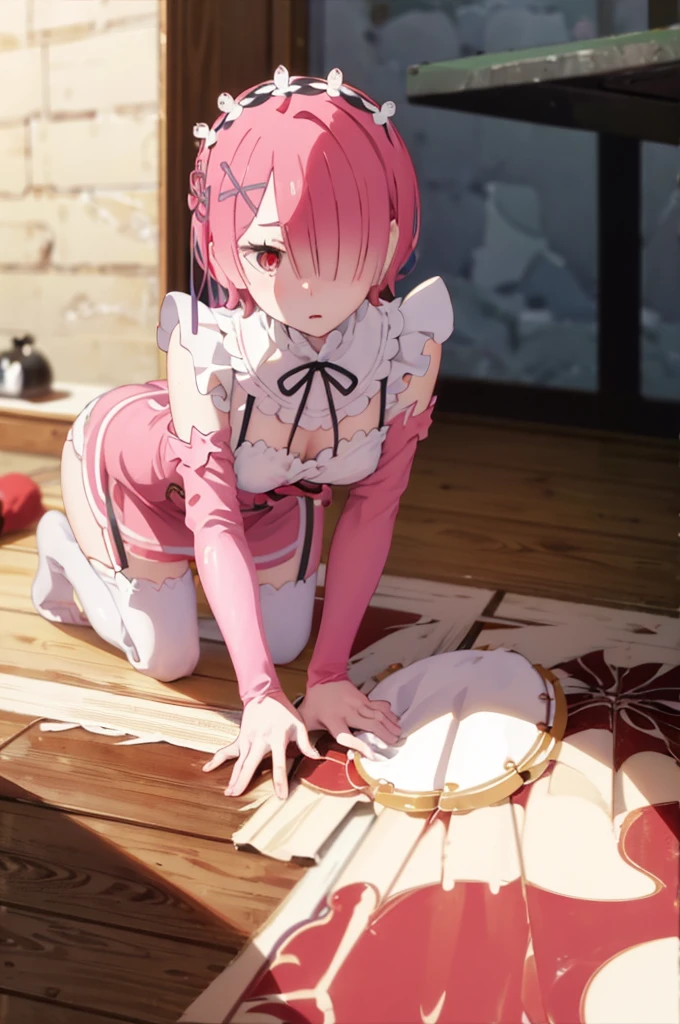 On all fours、crawl on all fours、、Pink Hair、hair over one eye、short hair、、Pale red eyes、Blushing、、、Blushing、Random underwear、Random erotic poses、kitchen、kitchen、living、Sexy expression、、Glamorous expression、M-shaped spread legs、Glamorous expression、