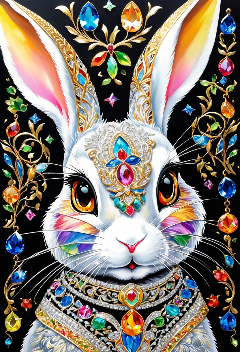 (masterpiece, Highest quality:1.2), Knox,パルワールドmasterpiece, Highest quality、Highest quality、Delicate depiction、A silver crystal rabbit、Golden rabbit eye、Multicolored and colorful shadows、Background is black、Black background、A Rabbit、It&#39;s so beautiful it looks like a robot or a crystal.