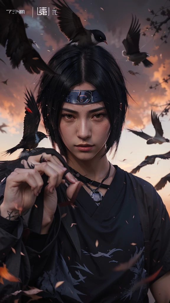 Man character  a bird in the background, itachi uchiha, itachi, artwork in the style of guweiz, badass 8 k, alena aenami and artgerm, sasuke uchiha, itatchi uchiha, artgerm and atey ghailan, 