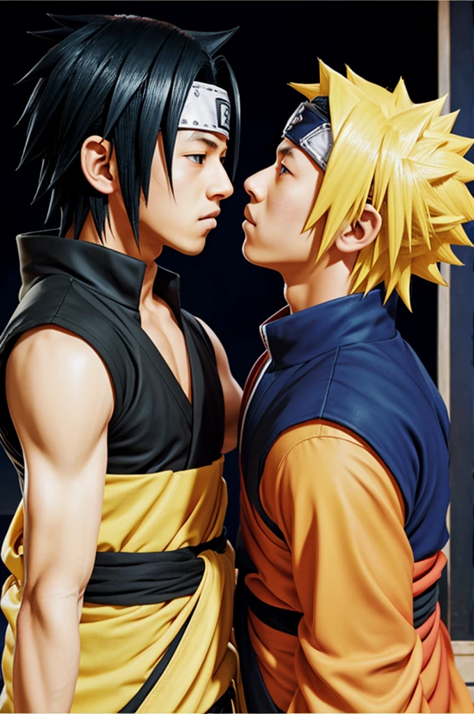 Sasuke Uchiha and Naruto Uzumaki kissing