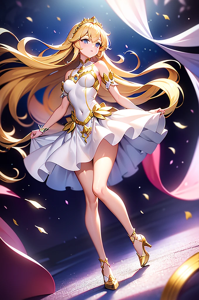 Content:
An anime princess with blonde hair, wearing a white dress with a gold crown. She exudes elegance and regality, embodying the essence of a beautiful fantasy princess.
Medium:
Digital art, anime illustration.
Style:
Inspired by beautiful anime, ethereal fantasy themes, and lovely languid aesthetics. Incorporates elements of classic anime princess designs and the grace of a beautiful anime woman.
Lighting:
Soft, glowing lighting that creates an ethereal and dreamlike atmosphere. Subtle highlights to emphasize her delicate features and the intricate details of her attire.
Colours:
A palette dominated by whites, golds, and soft pastels to highlight her purity and royal status. The background features the inside of a royal castle.
Composition:
A full-body shot, capturing her in a graceful and poised stance. The gold crown is prominent, adding to her regal appearance. Her dress should be covering most of her body, revealing little to no skin.