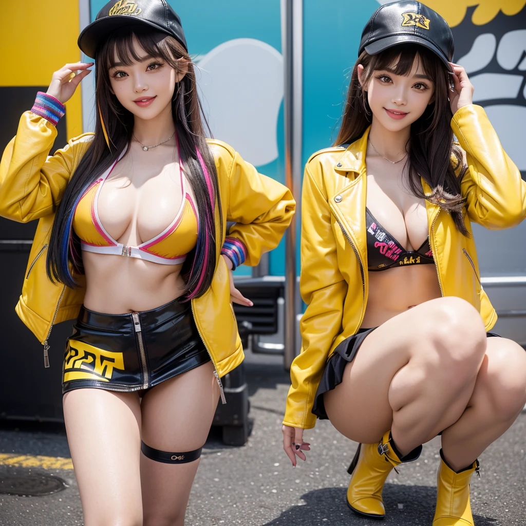 best quality,In 4K,beautiful girl,Swimwear,bikini,Ocean,Wearing a cap cap,gravure idol,Model,smile,highest quality,big breasts,hyper real stick、She has her bangs down,beautiful girl,Maid clotheasterpiece,perfect face,perfect breasts,long hair,Outstanding style,stimulating,Cute outfits,Horny girl,double eyelid,Naughty Girls,Erotic and cute,mini skirt,ribbon on uniform,colorful hair color,yellow eyes,leather jacket,horny girl,Knee-high boots,
Colorful,multicoloured,future fashion,smile,,zipper bra,Multicolored clothing