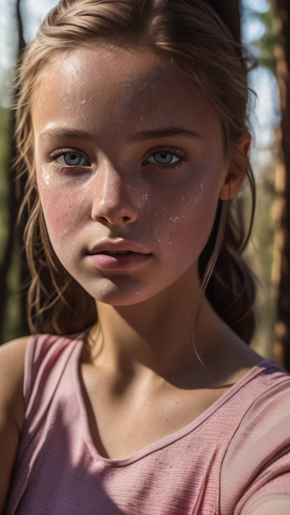 8k, best quality, masterpiece, ultra high resolution, (realism: 1.4), original photo, (Realistic skin texture: 1.3), (film grain: 1.3), (Selfie angle), 1 girl, pink clothes, Sapphire eyes and beautiful facial details, masterpiece, best quality, close up, The highest quality pull-ups for the upper body