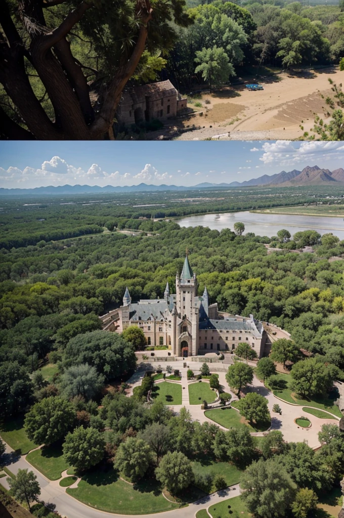 The Phoenix area in the middle has a castle and next to it is a large forest, as well as images from the top angle of the area