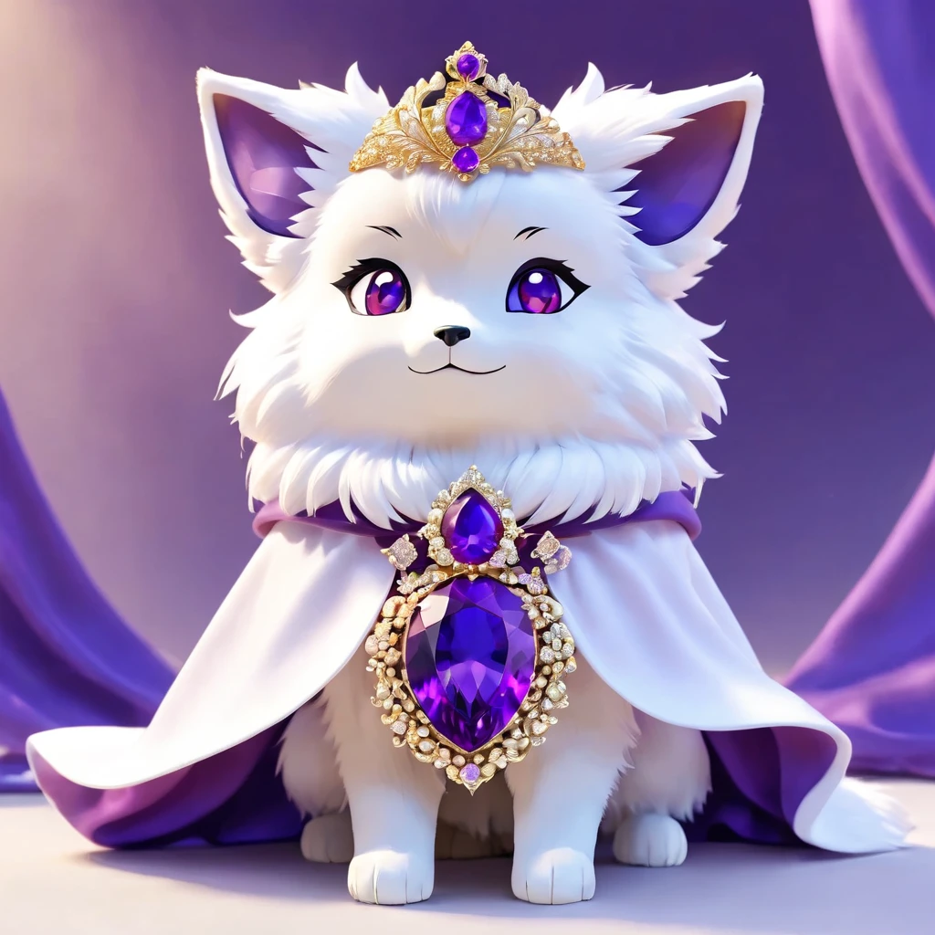 (masterpiece, Highest quality:1.2), Palwar Knox,white,(Purple short cloak),brooch:head of state:Purple Gemstone,,cute,,3d,8K,