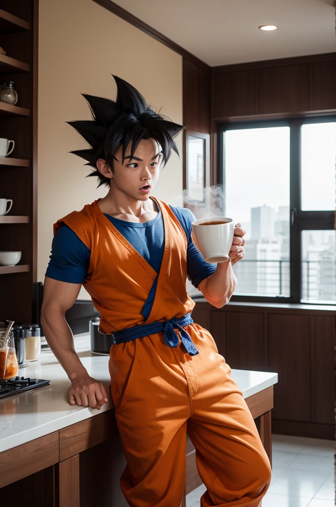 Goku drinking coffee