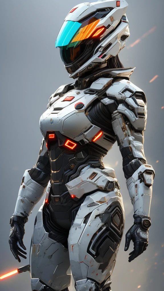 1girl, detailed futuristic armor, (best quality, 4k, 8k, highres, masterpiece:1.2), ultra-detailed, (realistic, photorealistic, photo-realistic:1.37), intricate led visor helmet, dynamic pose, dramatic lighting, cinematic angle, vibrant colors, science fiction, concept art