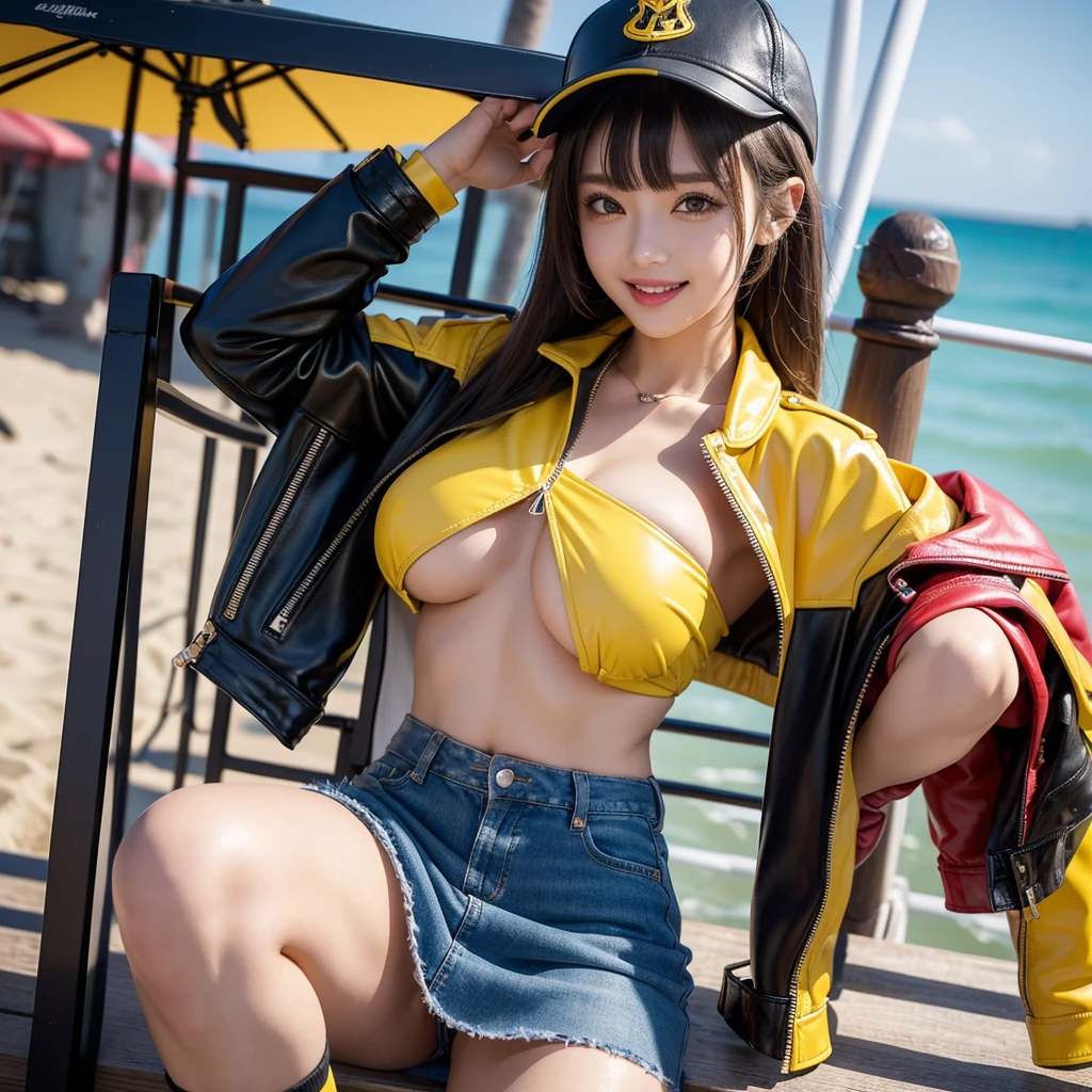 best quality,In 4K,beautiful girl,Swimwear,bikini,Ocean,Wearing a cap cap,gravure idol,Model,smile,highest quality,big breasts,hyper real stick、She has her bangs down,beautiful girl,Maid clotheasterpiece,perfect face,perfect breasts,long hair,Outstanding style,stimulating,Cute outfits,Horny girl,double eyelid,Naughty Girls,Erotic and cute,mini skirt,ribbon on uniform,colorful hair color,yellow eyes,leather jacket,horny girl,Knee-high boots,
Colorful,multicoloured,future fashion,smile,,zipper bra,Multicolored clothing