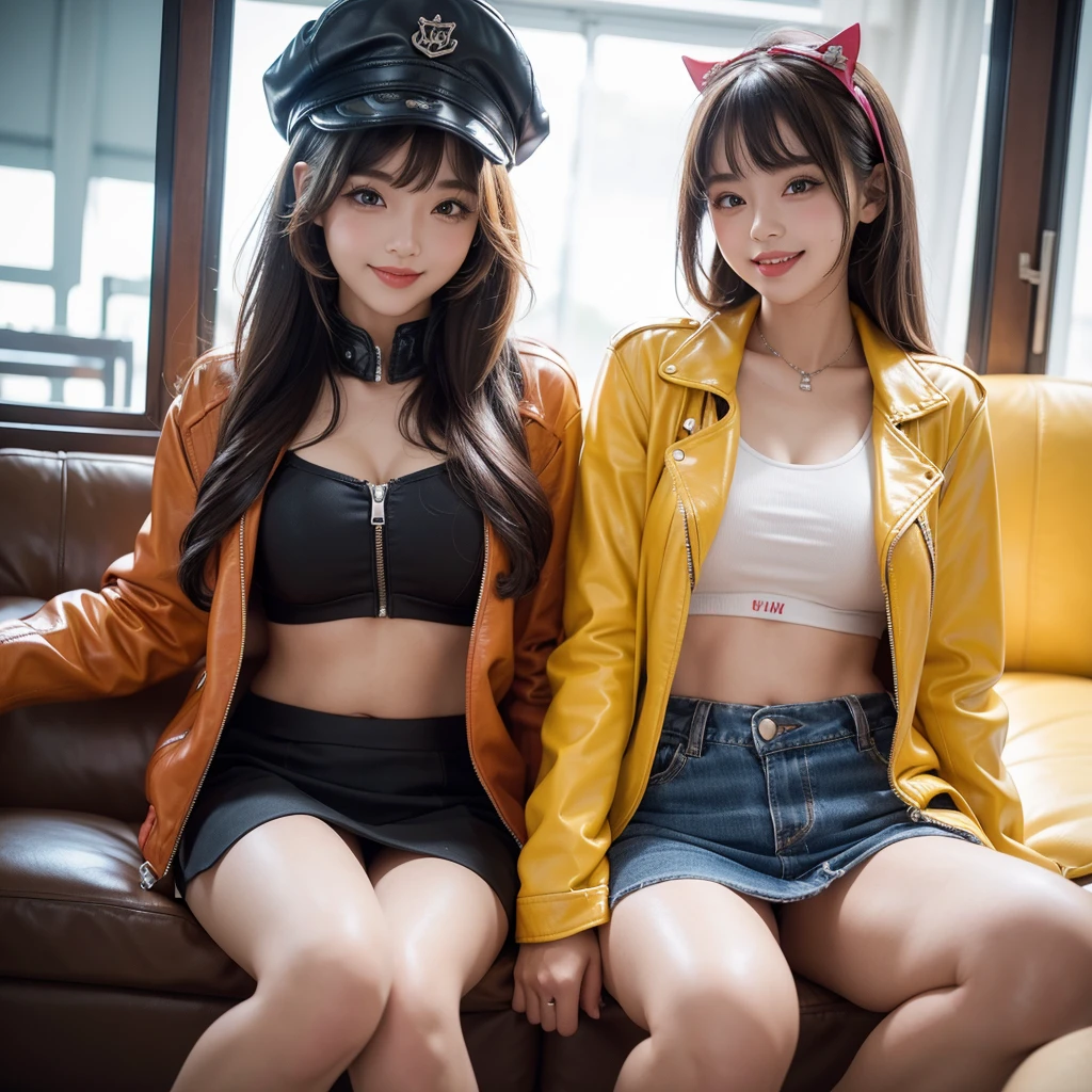 best quality，In 4K，beautiful girl，Swimwear，bikini，Ocean，Wearing a cap cap，gravure idol，Model，smile，highest quality，big breasts，hyper real stick、She has her bangs down，beautiful girl，Maid clotheasterpiece，perfect face，perfect breasts，long hair，Outstanding style，stimulating，Cute outfits，Horny girl，double eyelid，Naughty Girls，Erotic and cute，mini skirt，ribbon on uniform，colorful hair color，yellow eyes，leather jacket，horny girl，Knee-high boots，
Colorful，multicoloured，future fashion，smile，，zipper bra，Multicolored clothing