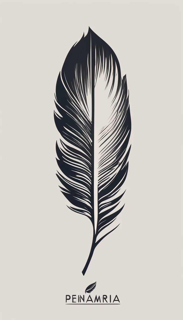 A minimal, modern, simple, cinematic logo design for the brand “Penamemoria". Create a modern, minimalistic, high-quality, logo of a bird feather
