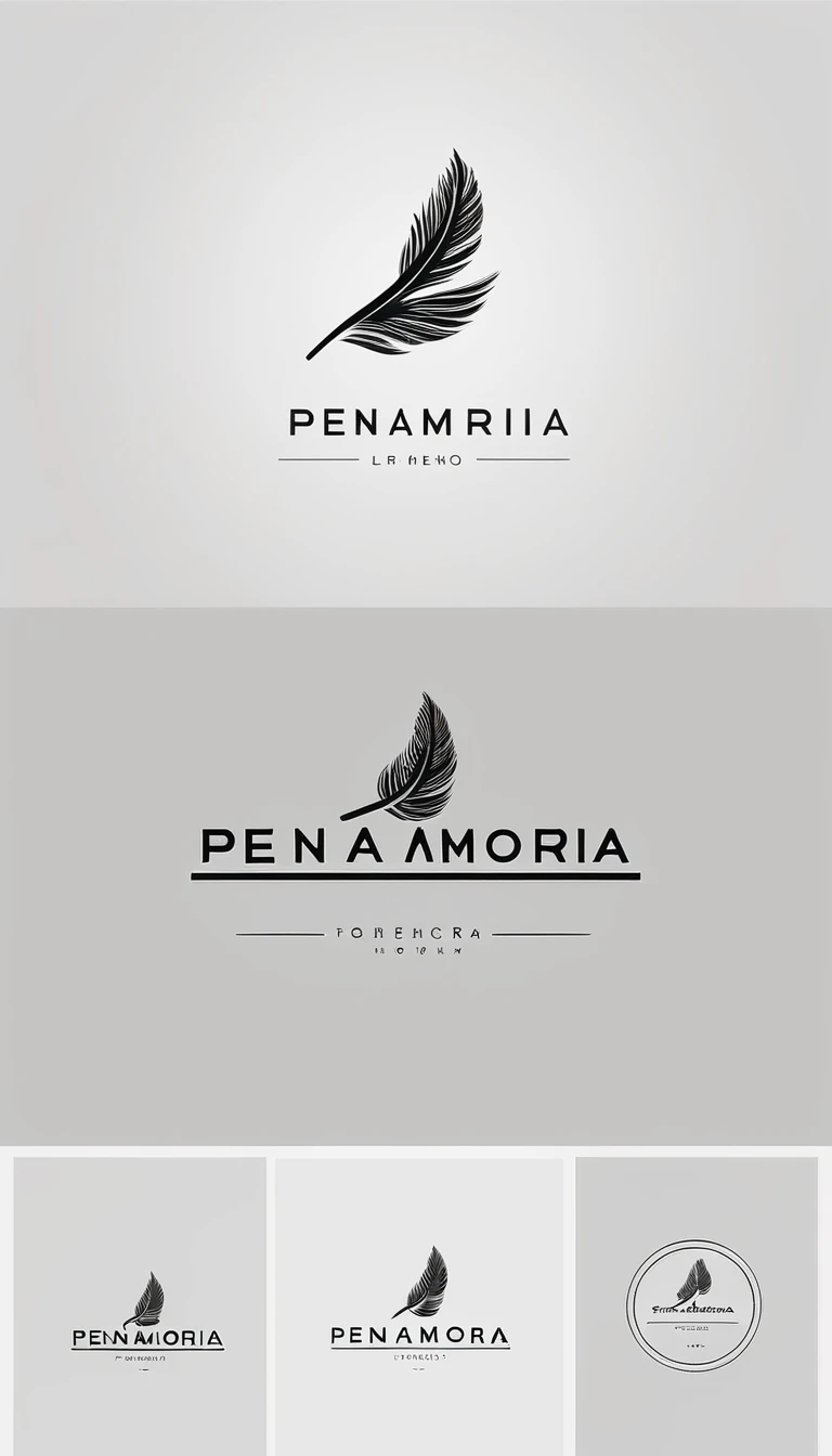 A minimal, modern, simple, cinematic logo design for the brand “Penamemoria". Create a modern, minimalistic, high-quality, logo of a bird feather