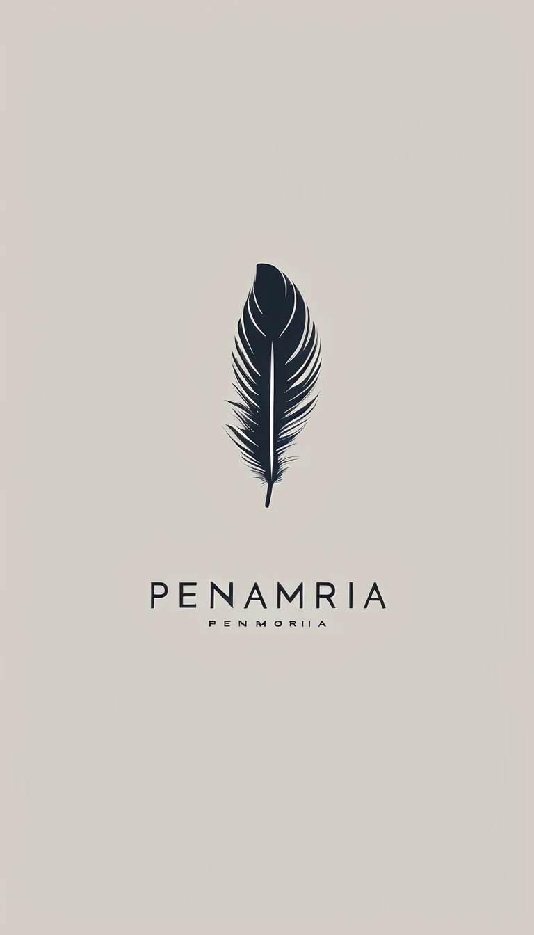 A minimal, modern, simple, cinematic logo design for the brand “Penamemoria". Create a modern, minimalistic, high-quality, logo of a boy feather