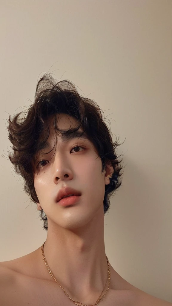there is a man with a necklace on his neck looking at the camera, hyung tae, he has short curly brown hair, hyung tae kim, kim taejin, Jimin\his right eyelid is swollen, jinyoung shin, profile picture, hong june hyung, taken in the early 2020s, hyung tae Kim, Hyung - Tae Kim, south korean man
