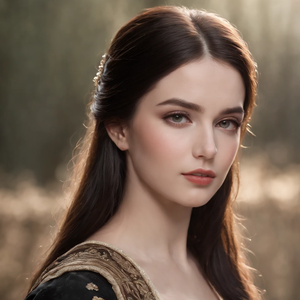 1 girl, beautiful detailed eyes, beautiful detailed lips, extremely detailed face and eyes, long eyelashes, long straight black hair, cold look, pale skin, 17th century, film set, kingdom of Unam, princess Seraphina Nightshade, (best quality,4k,8k,highres,masterpiece:1.2),ultra-detailed,(realistic,photorealistic,photo-realistic:1.37),cinematic lighting,dramatic lighting,highly detailed portrait,dramatic contrast,chiaroscuro lighting