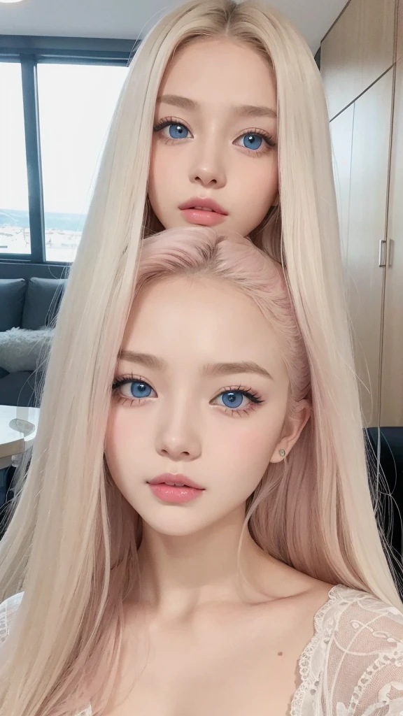 forehead、Big Breasts、Northern Europe、Russia、beautiful girl、Platinum Blonde Hair、Straight long hair、Hitting the face and front of the eyes、Big blue eyes、Sheer white and wet nightgown、Northern Europeの若者、Perfect body、White tendons、Glowing Skin、Young and beautiful skin、A perfect and beautiful little face、Bright makeup、Pale pink lips、Bright expression、16-year-old girl、Unbuttoned shirt、lipstick、Deceptive advertising、{vapor}、Viewer&#39;s vision、Golden Hour Lighting、Bokeh Atmosphere Perspective、detailed、Movie Light、複雑なdetailed、High resolution、 フェイスデザインのdetailedな特徴、Attention to detail、Clear focus、Smoothness、aesthetics、Printed、Octane、{{masterpiece}}