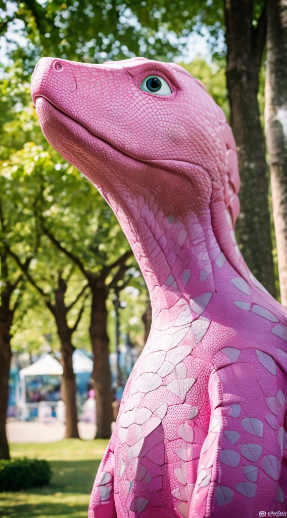((Best quality, 8k, Masterpiece :1.3)),Pink Dinosaur,park