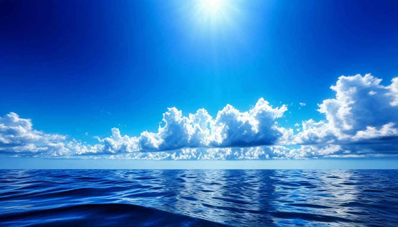 Summer sky,Realistic,Very realistic,Extreme Detail,Breathtakingly realistic,High contrast realism,High Saturation Realism,Vibrant colors,Dramatic lighting,Fascinating landscape,Persuasive storytelling,Atmospheric scenery,Captivating visuals,Intricate details,Strong emotions,Heavenly Beauty,A dreamlike world, sea