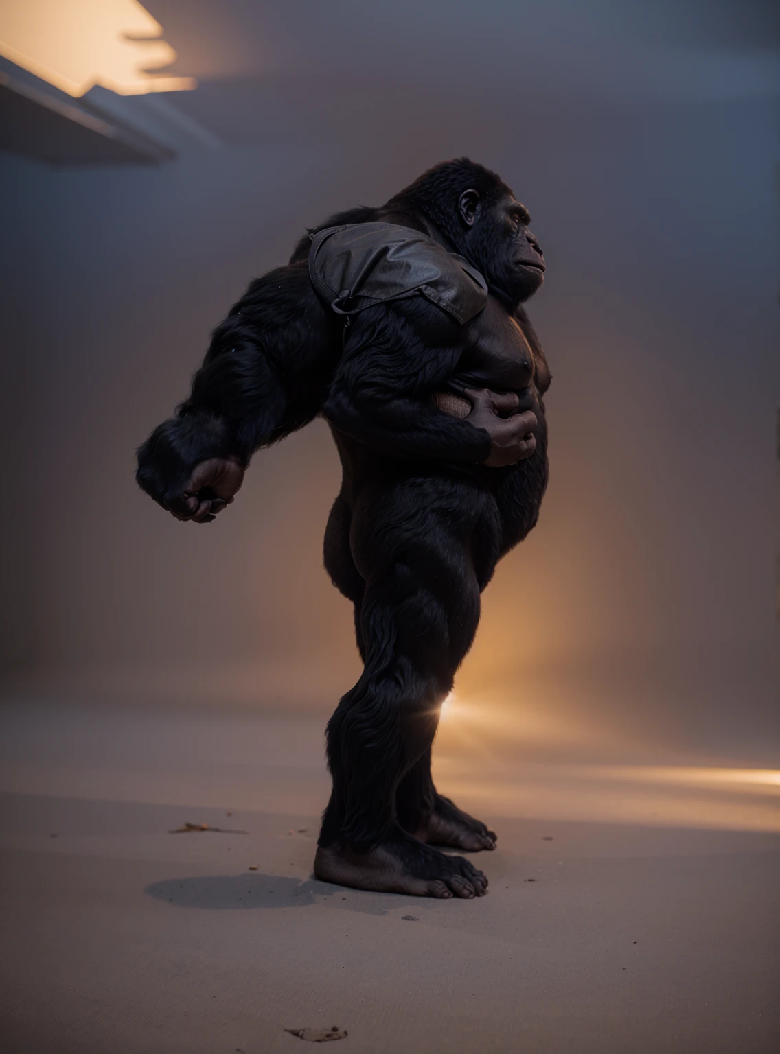 arafed gorilla standing on its hind legs, no back ground, gorilla, distant full body view, bigfoot, big foot, full body wide shot, whole body highly detailed, like gorilla, sasquatch,muscular, strong body, full body profile, 1/2 view realistic, full body shot hyperdetailed, highly detailed full body, ( sasquatch, full body close-up shot