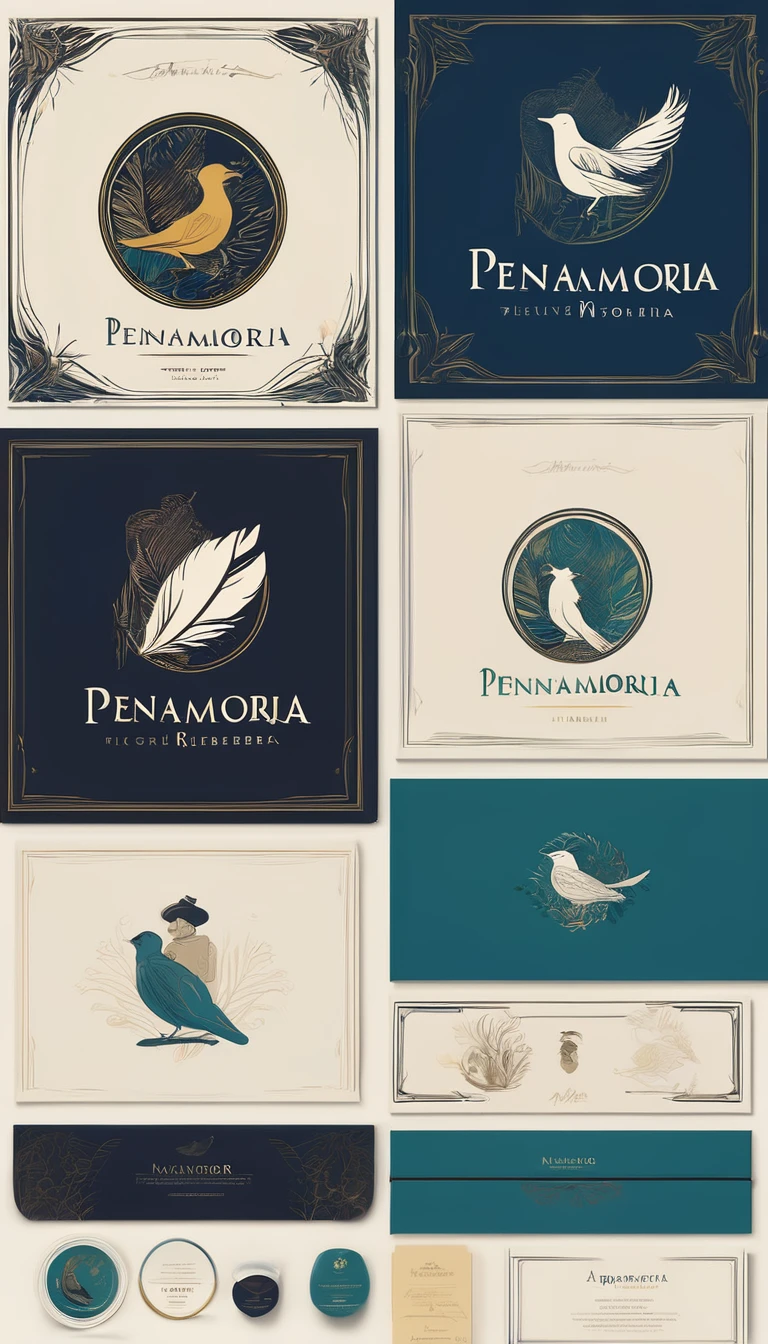 Design a logo that captures the magic of storytelling and the importance of memory, encapsulating the brand 'Penamemoria'. The logo should be simple, memorable, timeless, and versatile, working well in both print and digital formats. Should include the face of a boy and a bird feather