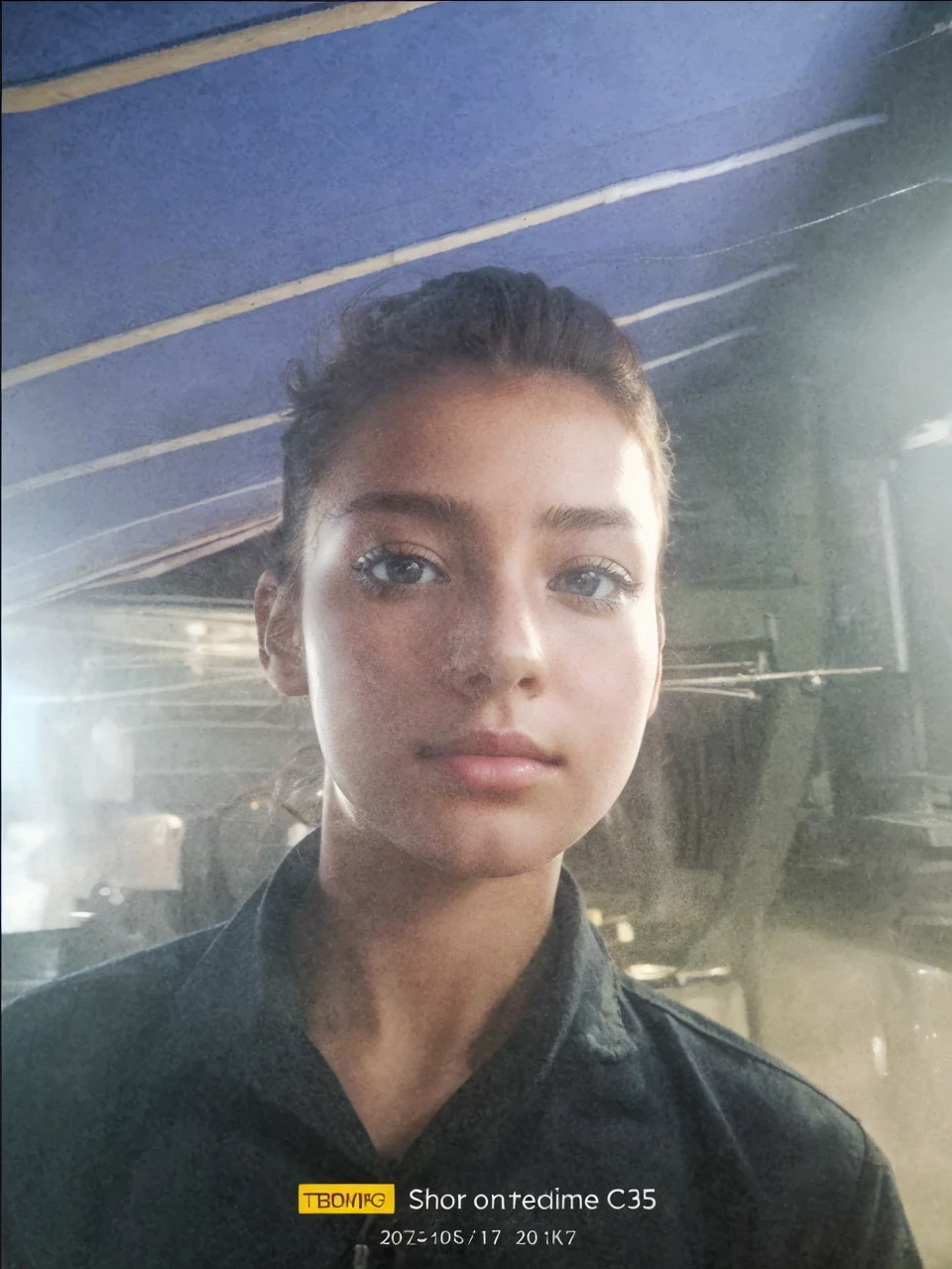 masterpiece, top quality, highly detailed, Unity 8k wallpaper, (riding a crane truck), firmament, girl 1 person, heavy machinery, gradient hair, hair between eyes, ahoge, age: 16, looking back, pretty face, white neeso,