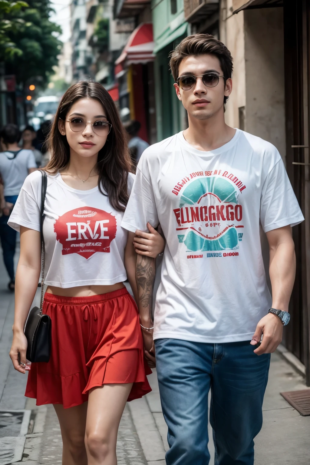 Couple in love walking in Rio de Janeiro eating ice cream wearing the Flamengo shirt