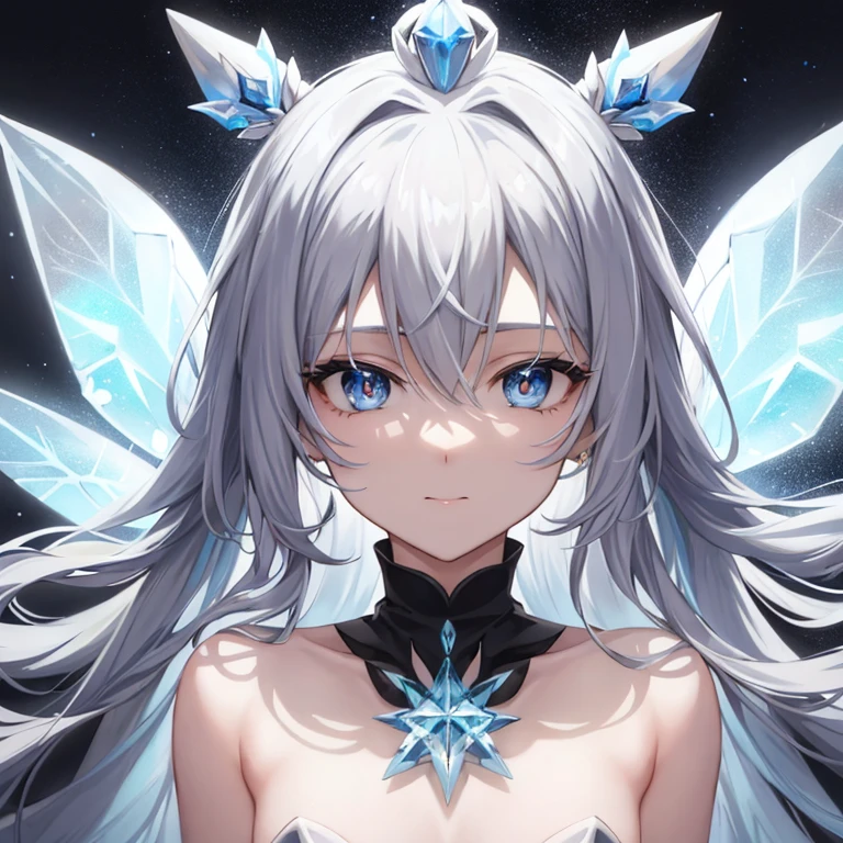 Ice Fairy,Simple Background,White Background Masterpiece, Highest quality、Highest quality、Delicate depiction、A silver crystal rabbit、Rabbit eyes yellow、Multicolored and colorful shadows、Background is black、Black background、The only thing in the picture is a rabbit.、It&#39;s so beautiful it looks like a robot or a crystal.