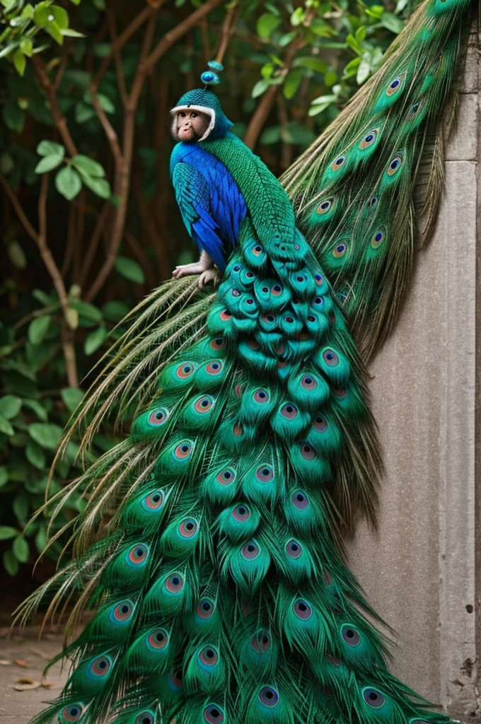 a monkey with a peacock tail