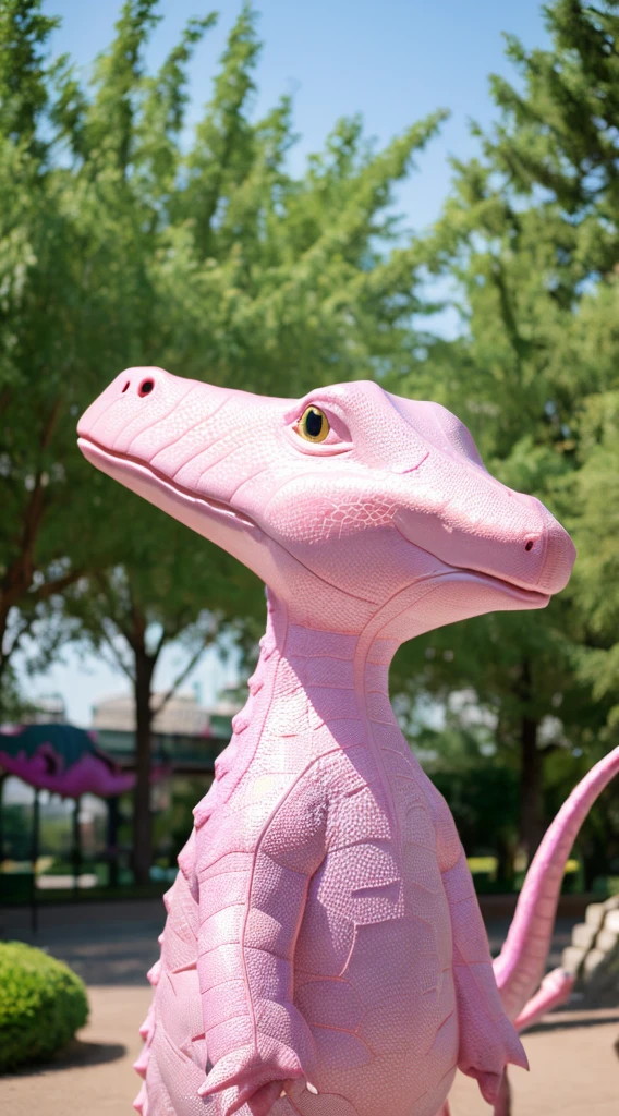 ((Best quality, 8k, Masterpiece :1.3)),((Pink Dinosaur)),park