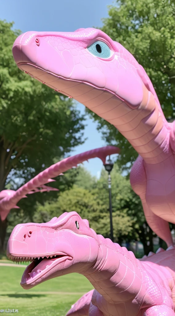 ((Best quality, 8k, Masterpiece :1.3)),((Pink Dinosaur)),park