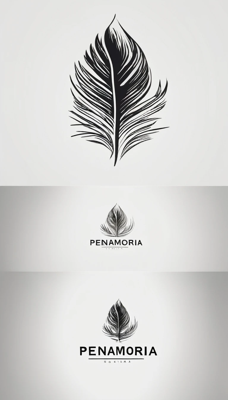 A minimal, modern, simple, cinematic logo design for the brand “Penamemoria". Create a modern, minimalistic, high-quality, logo of a boy feather