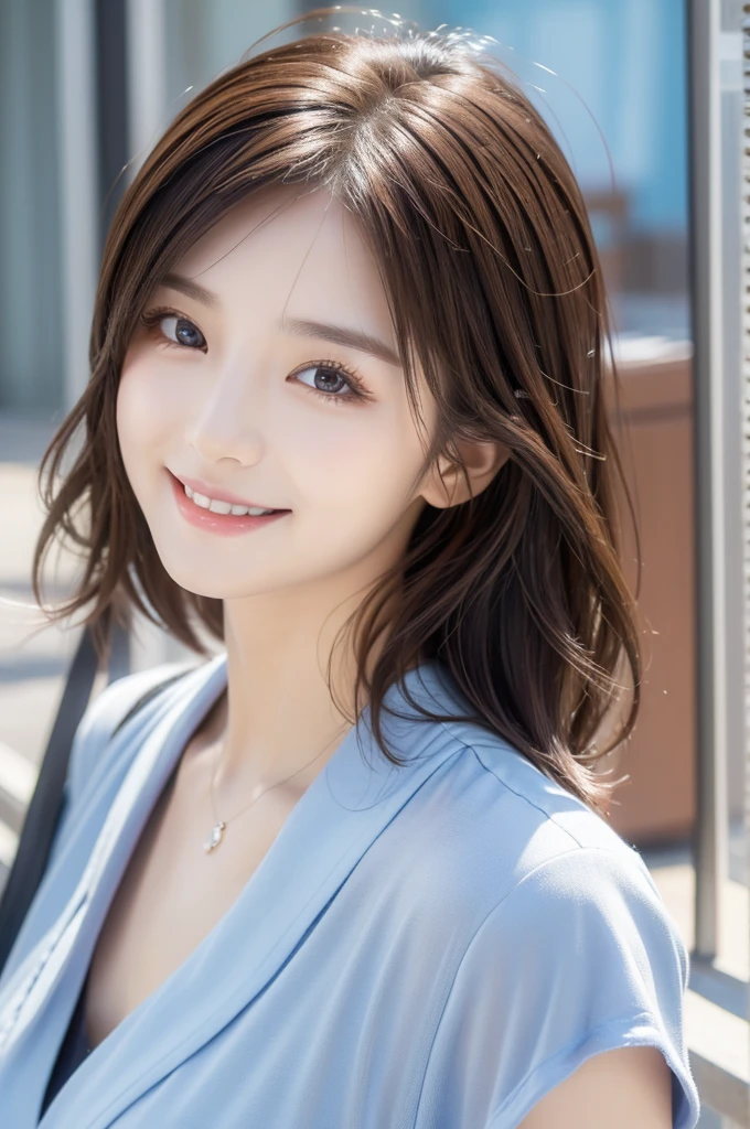 Image resolution 8K、masterpiece:1.3)、Beauty、1 female、(魅力的なbody:1.2)、abdomen:1.1、Dark Brown Hair:1.1、(body:1)、Ultra-detailed face、Attractive lips、double eyelid、Wear fashionable, stylish clothes、Super realistic and detailed and super cute、Japanese women、10th generation(18-year-old)、Smiling with a nice smile、Hair fluttering in the wind、Short Hairstyle、Taking portraits in the studio、