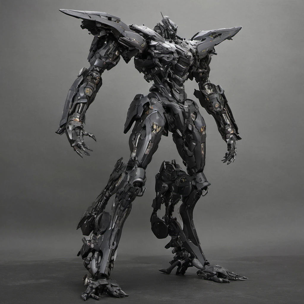 "A sleek,  giant robot with intricate details, precise shadows, and realistic textures. The robot has a dark, imposing presence, exuding a sense of heaviness and power. The body is slender yet robust, with meticulously crafted mechanical parts and joints. The overall aesthetic is dark and heavy, emphasizing the robot's formidable and powerful nature."