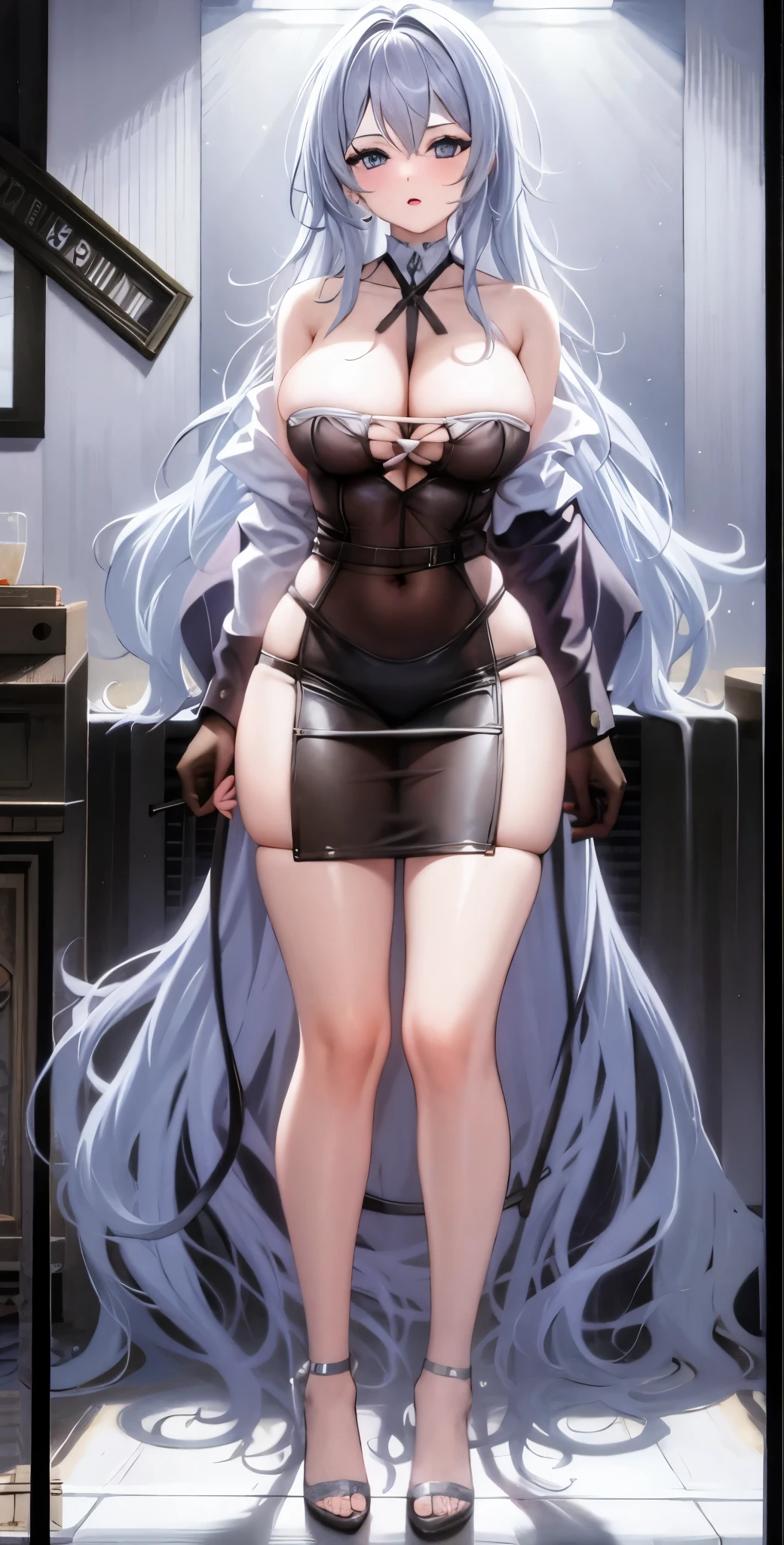 girl，Large Breasts，long hair，Topless，Bow，