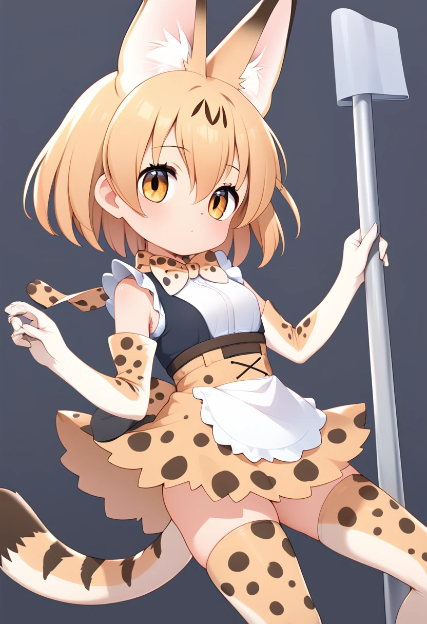 Score_9, Score_8_up, Score_7_up, Score_6_up, Score_5_up, Score_4_up, source_anime, 1girl, , maid, servalkemono, serval ears, print legwear, print gloves, print bowtie, tail, sleeveless shirt, high-waist skirt, serval print, North Pole