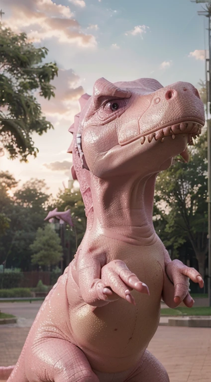 ((Best quality, 8k, Masterpiece :1.3)),((Pink Dinosaur)),park