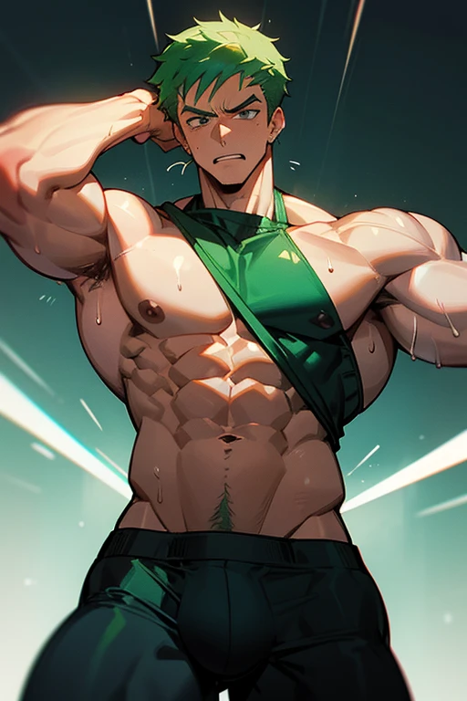 Roronoa Zoro from One Piece. Gym setting. Hypnotized to lift dumbbells. Lifting partners. Mindless. brainless. IQ drain. Bodybuilder jock conversion. Assimilation. Blank stares. open mouths. Colored. Vapid. Dull gaze. Glazed eyes. Bruh. Brute. Impossibly large muscles. Sweaty. Vapor from armpits. Bodybuilder repeats hypnotic mantras in their ears. Hypnosis. Sweaty. Dumb jock. Musclehead. Meathead. Bro. Brainwashing. Brainwashed. Brain to brawn. Meatheadosis. Gym rat. Hyper biceps. Hyper triceps. Hyper traps. Hyper pecs. broad shoulders. Hyper muscles. Huge bulging crotch. Hyper crotch bulge. Massive crotch bulge. Dumb jock bro. Repeating mantra in trance with dull blank dimwitted dumb stare over and over again. "I sweat for Coach... I flex for Coach.... I listen and obey.... The armpits, bro, where hair must grow. Present them every day... Your big dumb jock whose muscles rock.... I hear, and I obey.... Yes, Coach. Dumb jock must stay...." Thick hairy armpits.